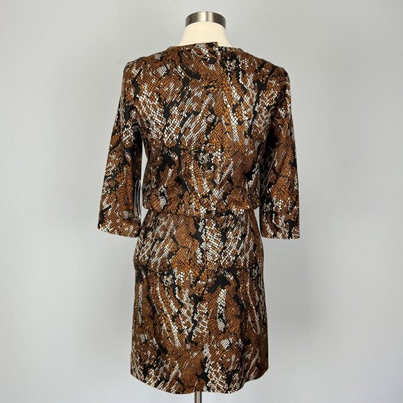 Etcetera Womens Python Print Dress Brown Black Silk Wool Bow Detail Size 2 - Picture 7 of 15